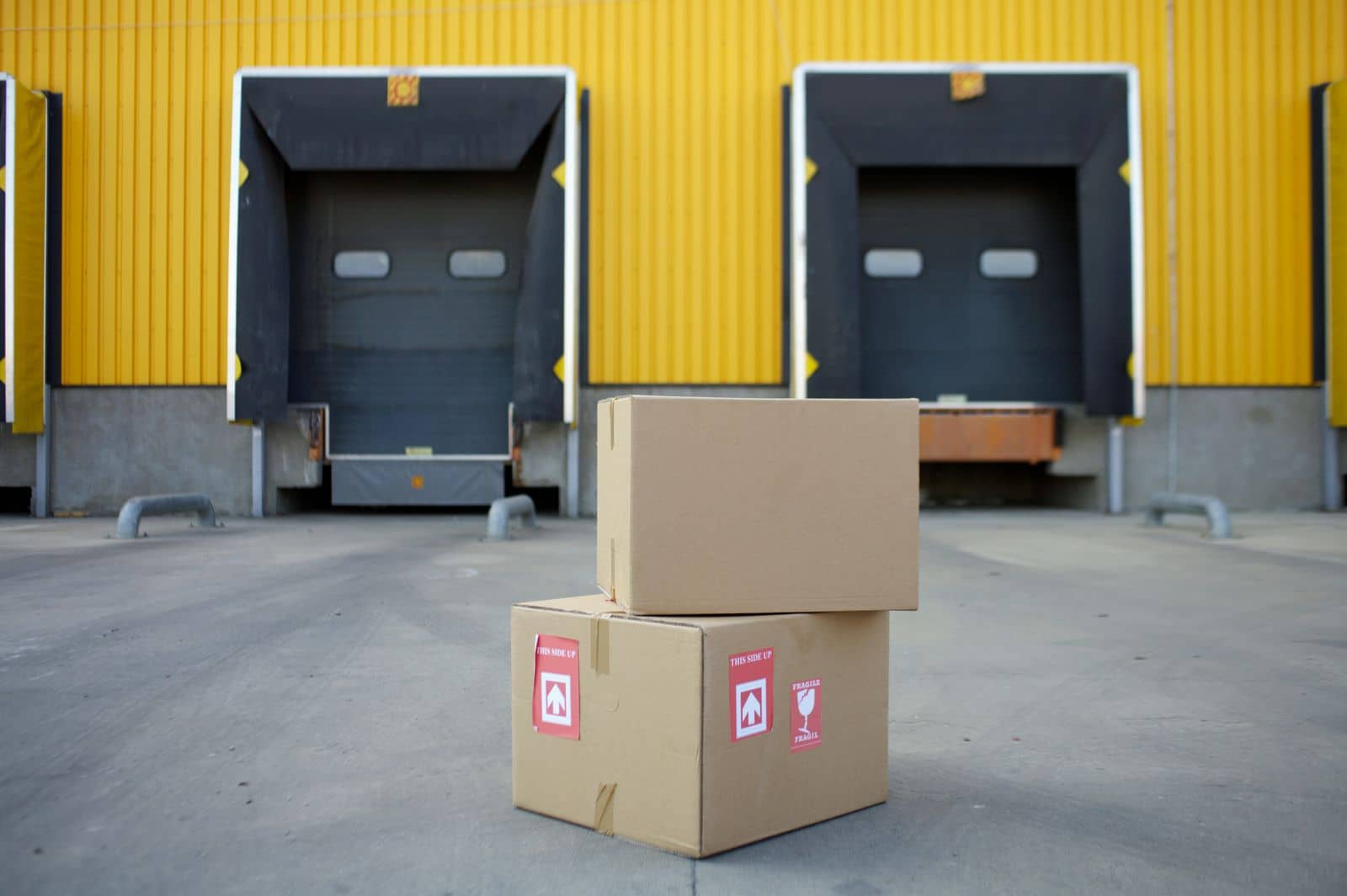 Cartons at a warehouse loading dock