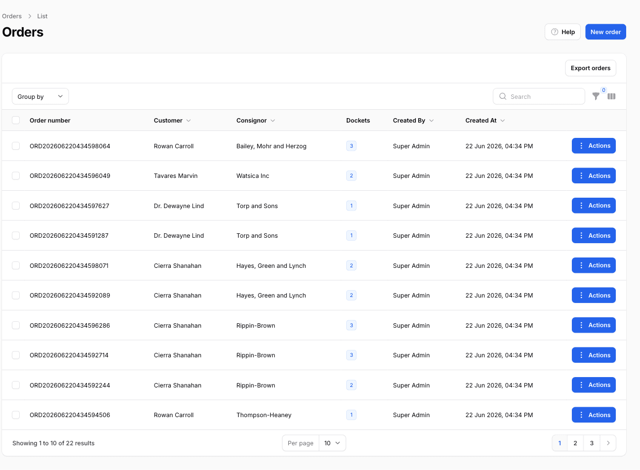 The Logibuddy orders list
